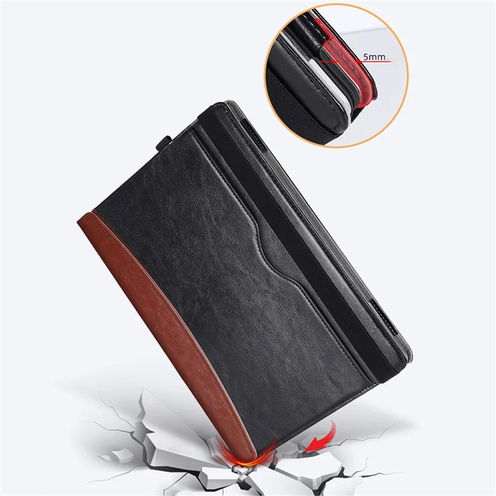 SS-26 Laptop Case Cover for Microsoft Surface Laptop 1 / 2 / 3 / 4 13.5 inch, PU Leather Stand Notebook Sleeve Skin Pouch - Leather Splicing / Black+Brown - 4