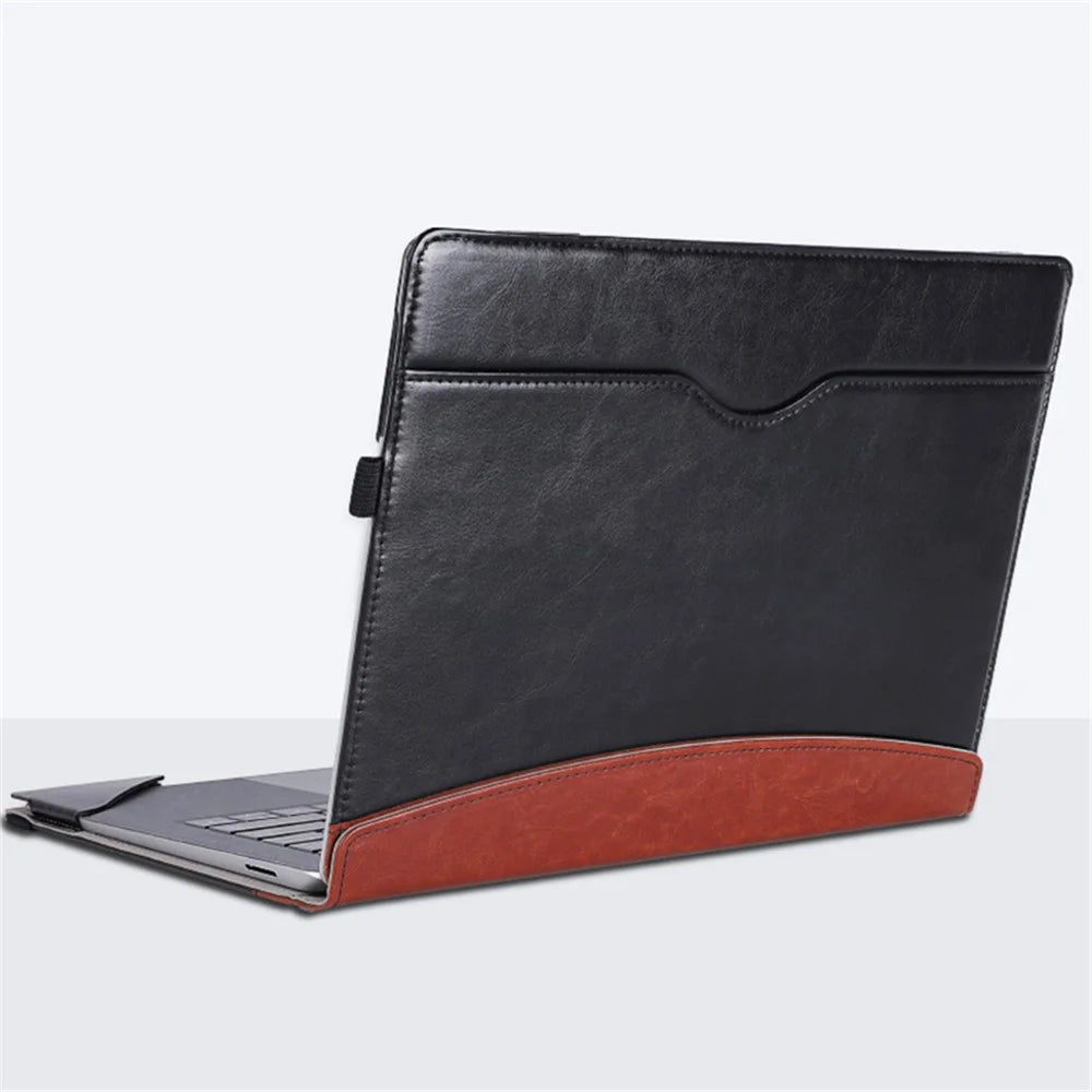 SS-26 Laptop Case Cover for Microsoft Surface Laptop 1 / 2 / 3 / 4 13.5 inch, PU Leather Stand Notebook Sleeve Skin Pouch - Leather Splicing / Black+Brown - 5