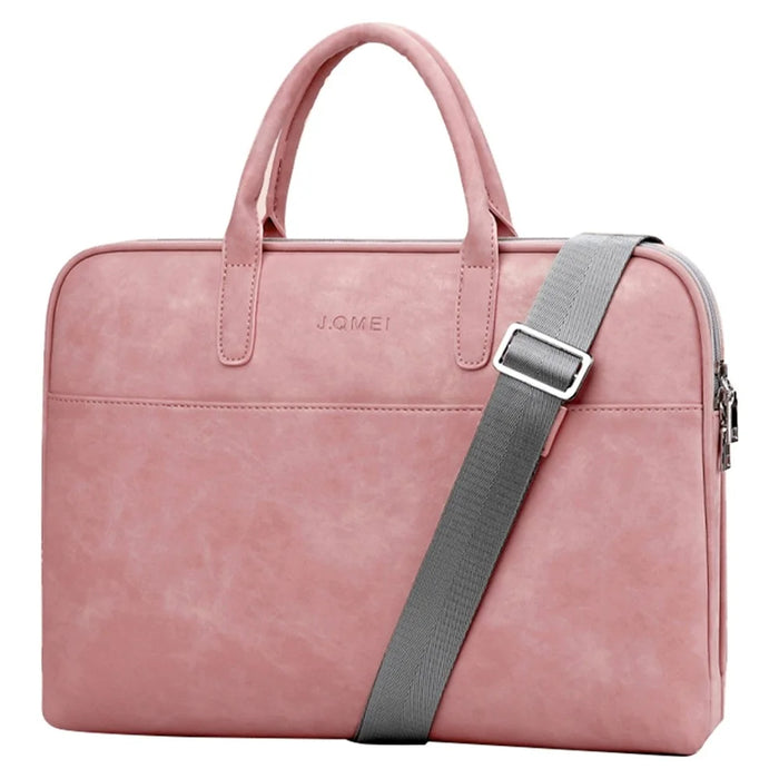 J.QMEI 933# 13 inch Laptop Handbag Protection Case Soft Lining Anti-scratch Notebook Computer Sleeve Bag with Shoulder Stap - Pink - 1
