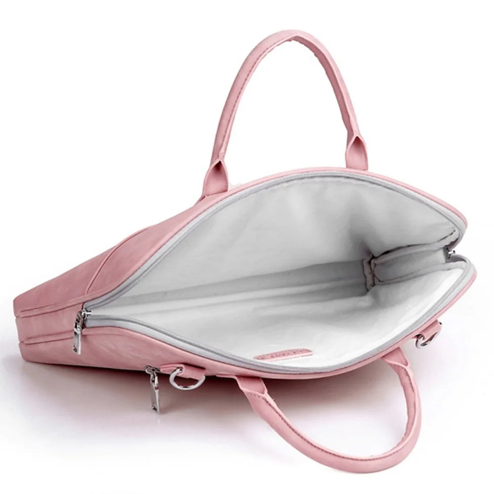 J.QMEI 933# 13 inch Laptop Handbag Protection Case Soft Lining Anti-scratch Notebook Computer Sleeve Bag with Shoulder Stap - Pink - 4