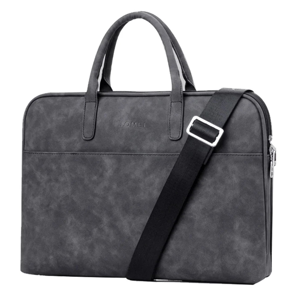 J.QMEI 933# 13 inch Laptop Handbag PU Leather Notebook Computer Sleeve Bag with Shoulder Stap, Upgrade Version - Black - 1