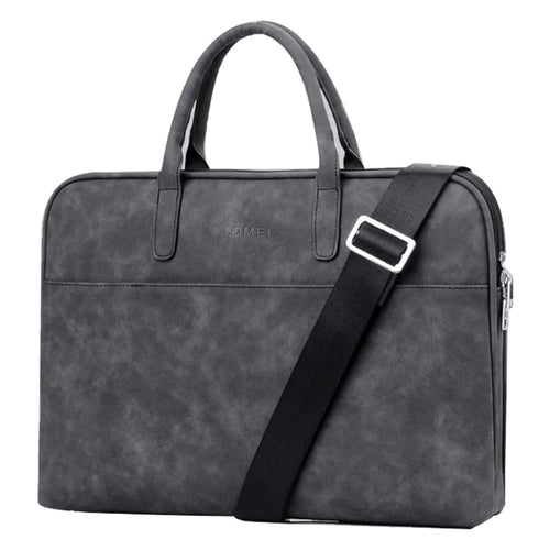 J.QMEI 933# 13 inch Laptop Handbag PU Leather Notebook Computer Sleeve Bag with Shoulder Stap, Upgrade Version - Black - 1