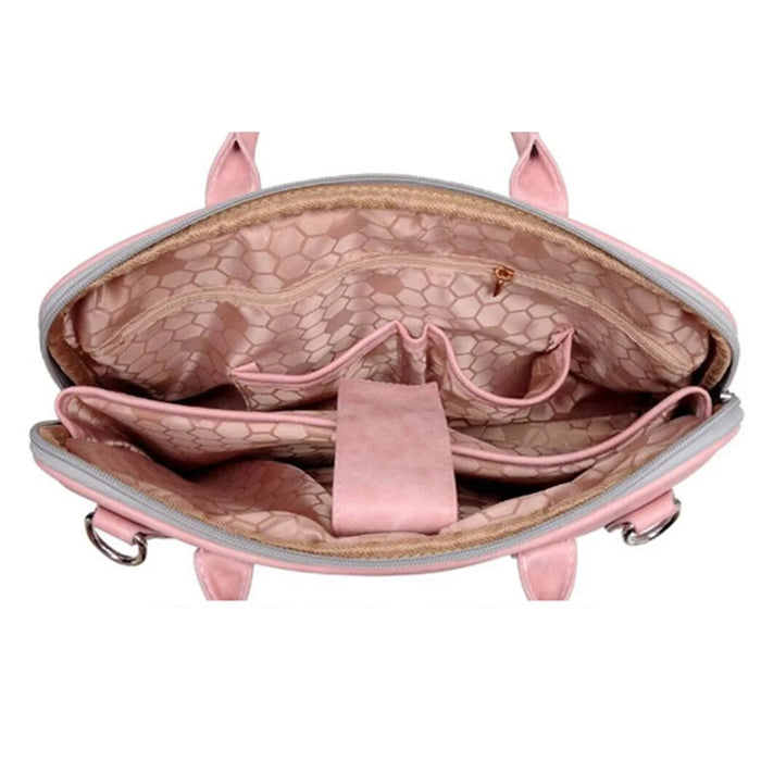 J.QMEI 933# 14 inch Scratch-proof Laptop Handbag PU Leather Notebook Computer Zipper Bag with Shoulder Stap, Upgrade Version - Pink - 5