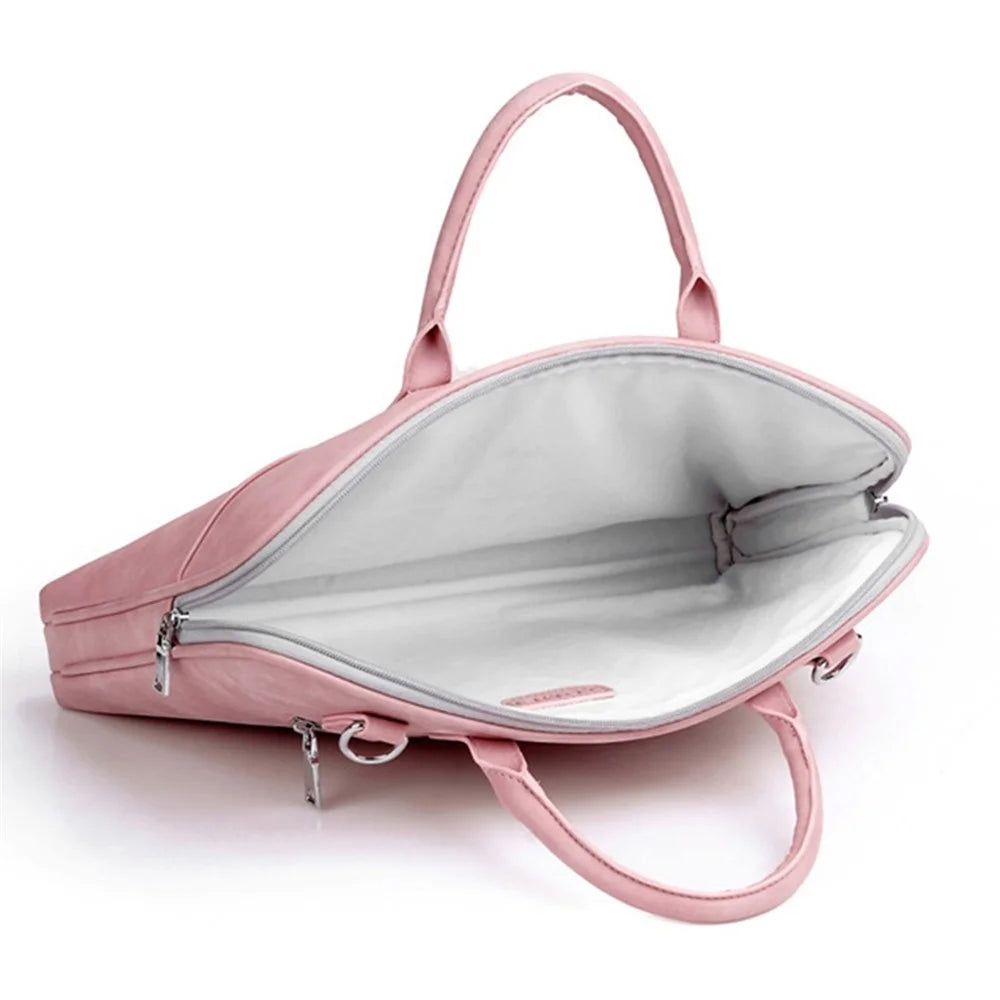 J.QMEI 933# 14 inch Laptop Handbag Splash-repellent Notebook Computer Sleeve Bag with Small Bag and Shoulder Stap, Velvet Lining - Pink - 5