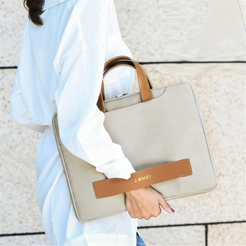J.QMEI 951# 15.6-inch Notebook Protective Bag Shockproof PU Leather Laptop Handbag with Small Bag - Grey - 3