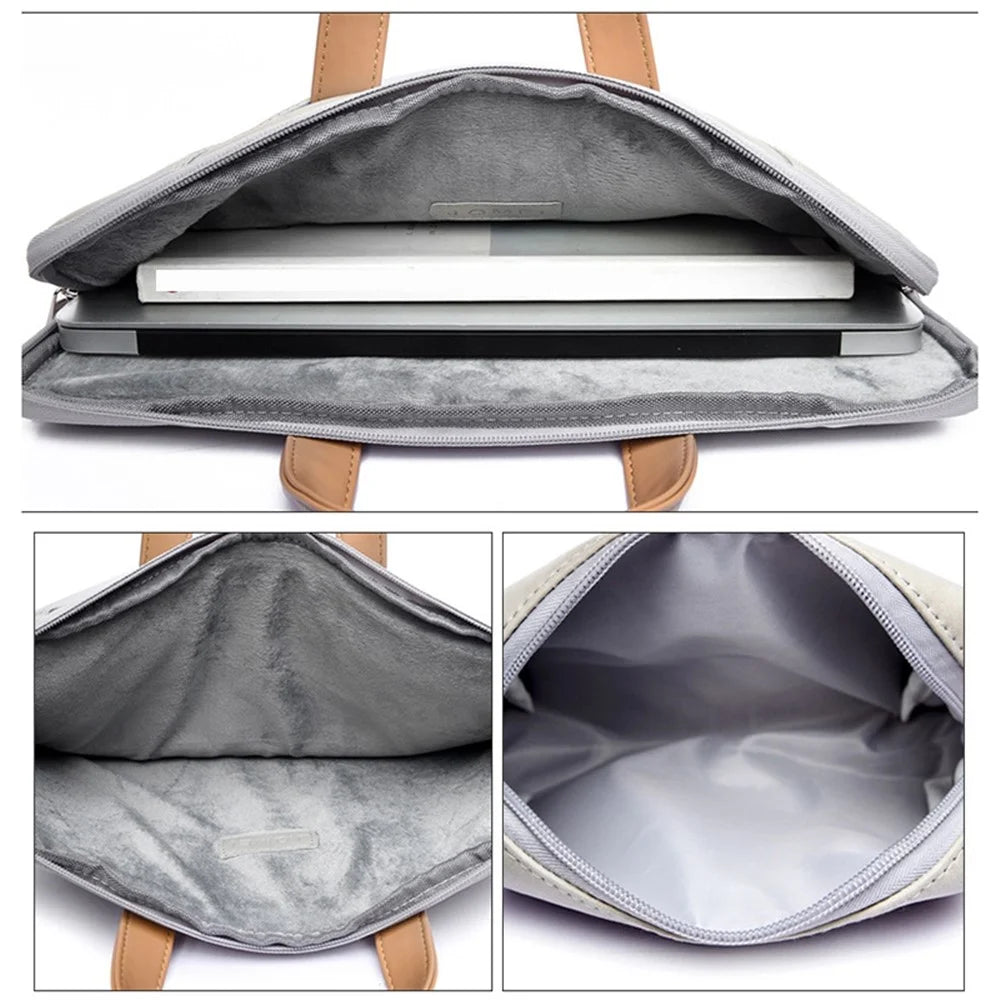 J.QMEI 951# 15.6-inch Notebook Protective Bag Shockproof PU Leather Laptop Handbag with Small Bag - Grey - 5