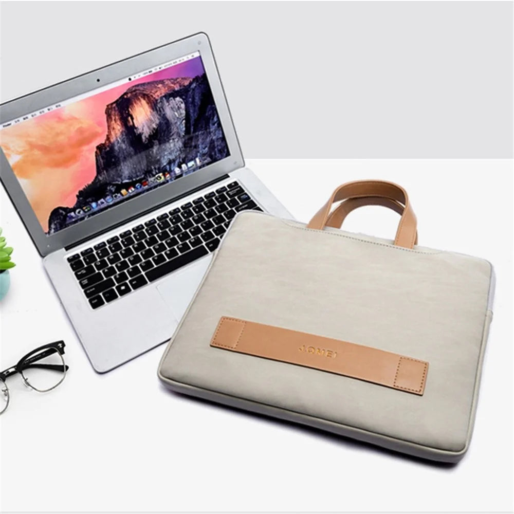 J.QMEI 951# 15.6-inch Notebook Protective Bag Shockproof PU Leather Laptop Handbag with Small Bag - Grey - 6