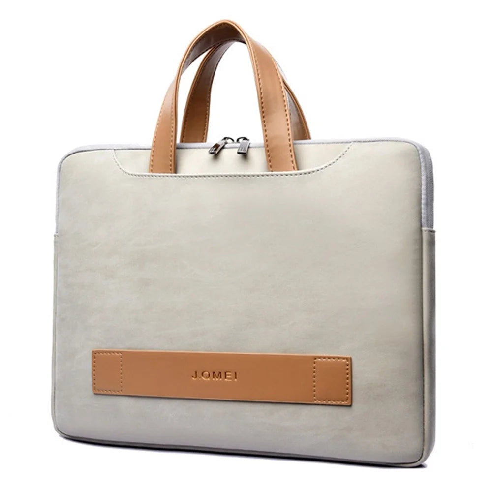 J.QMEI 951# 15.6-inch Notebook Protective Bag Shockproof PU Leather Laptop Handbag with Small Bag - Grey - 7