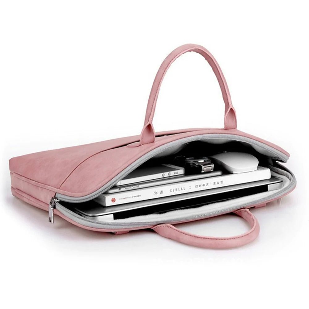 J.QMEI 933# For Travel / Work / School 14 inch Laptop Handbag Protective Case Notebook Computer Sleeve Bag with Shoulder Stap, Velvet Lining - Pink - 4