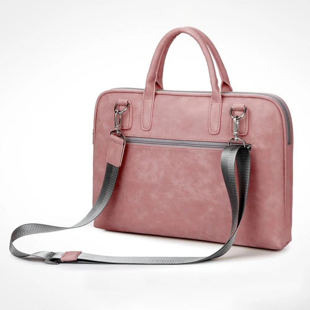 J.QMEI 933# For Travel / Work / School 14 inch Laptop Handbag Protective Case Notebook Computer Sleeve Bag with Shoulder Stap, Velvet Lining - Pink - 7