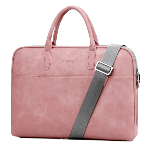 J.QMEI 933# 15.6 inch Anti-collision Laptop Handbag Protective Case Notebook Computer Sleeve Bag with Shoulder Stap, Velvet Lining - Pink - 1
