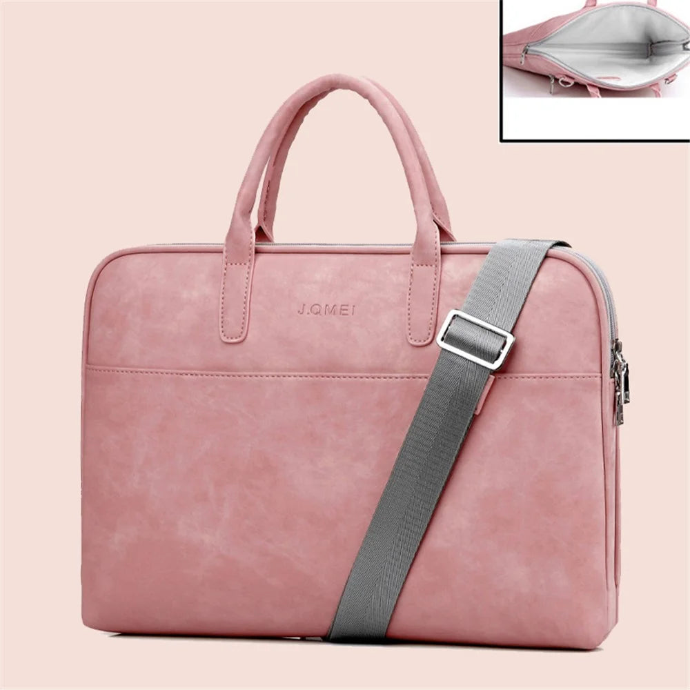 J.QMEI 933# 15.6 inch Anti-collision Laptop Handbag Protective Case Notebook Computer Sleeve Bag with Shoulder Stap, Velvet Lining - Pink - 2