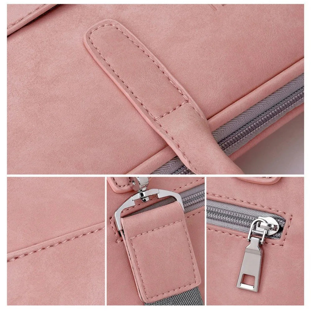J.QMEI 933# 15.6 inch Anti-collision Laptop Handbag Protective Case Notebook Computer Sleeve Bag with Shoulder Stap, Velvet Lining - Pink - 6