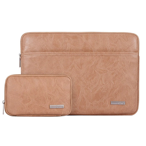 CANVASARTISAN L38-T0621 14-inch Notebook Computer Bag Laptop Protection Sleeve Super Thin PU Leather Carrying Handbag with Small Pouch - Khaki - 1