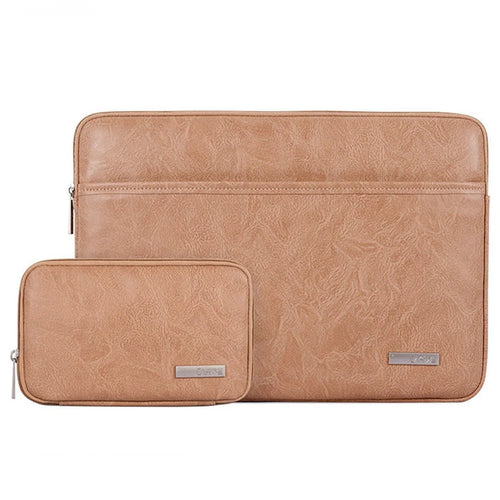 CANVASARTISAN L38-T0621 15-inch Ultra-slim Large Laptop Sleeve Bag PU Leather Notebook Computer Carrying Bag with Small Pouch - Khaki - 1