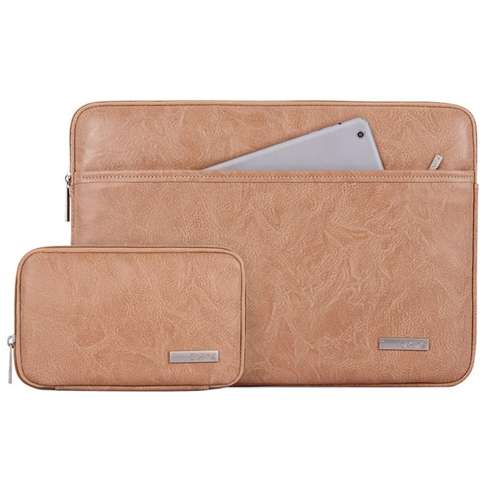 CANVASARTISAN L38-T0621 15-inch Ultra-slim Large Laptop Sleeve Bag PU Leather Notebook Computer Carrying Bag with Small Pouch - Khaki - 7