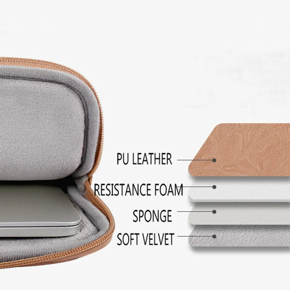 CANVASARTISAN L38-T0621 11-inch PU Leather Ultra-slim Notebook Computer Bag Shockproof Laptop Protection Sleeve with Small Pouch - Khaki - 3