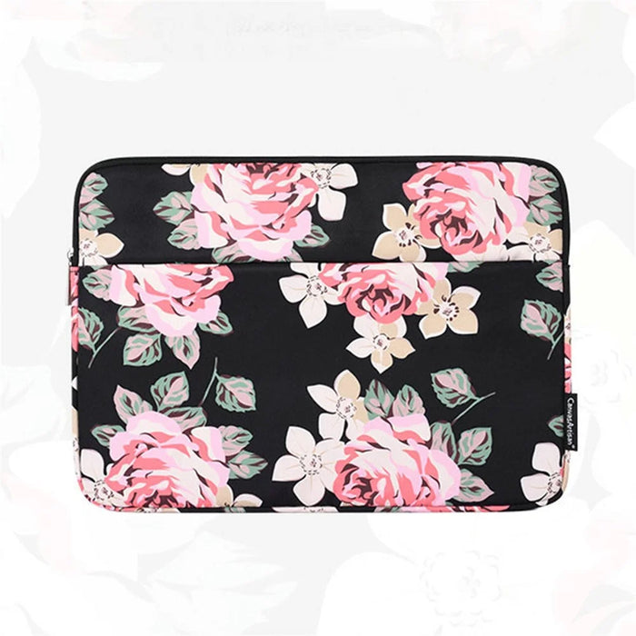 CANVASARTISAN H40-11 Shockproof Sleeve Bag for 15-inch Laptops Portable Carrying Case Rose Pattern Printed Storage Bag with Outer Pouch - Black - 2