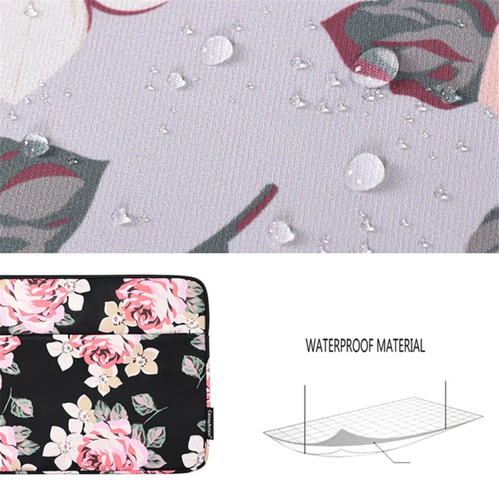CANVASARTISAN H40-11 Shockproof Sleeve Bag for 15-inch Laptops Portable Carrying Case Rose Pattern Printed Storage Bag with Outer Pouch - Black - 4
