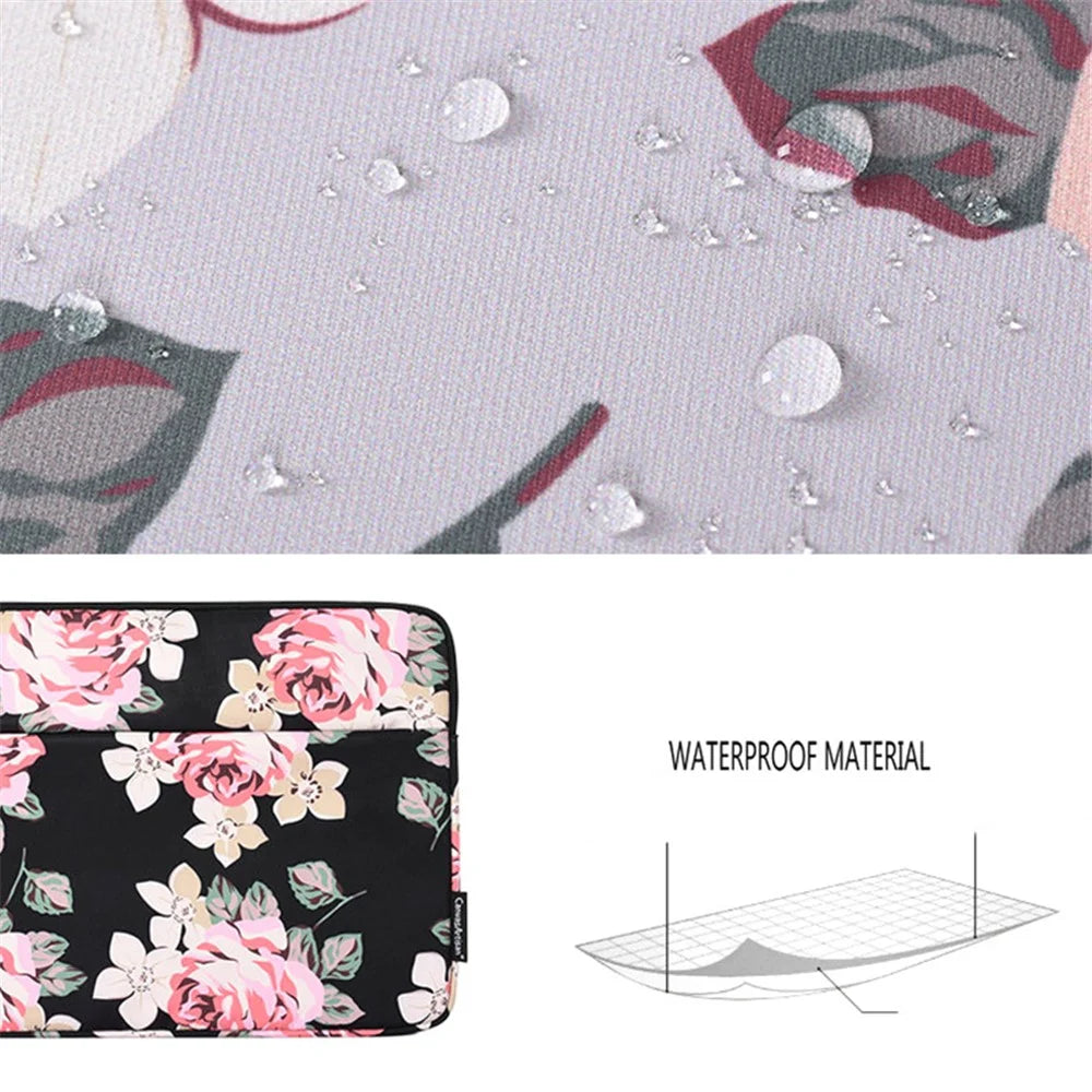 CANVASARTISAN H40-11 Protective Carrying Case Portable Sleeve Bag for 13-inch Laptops Rose Pattern Printed Storage Bag with Outer Pouch - Black - 4