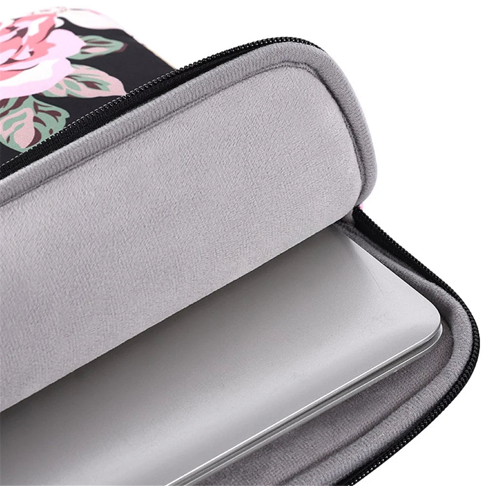 CANVASARTISAN H40-11 Protective Carrying Case Portable Sleeve Bag for 13-inch Laptops Rose Pattern Printed Storage Bag with Outer Pouch - Black - 5