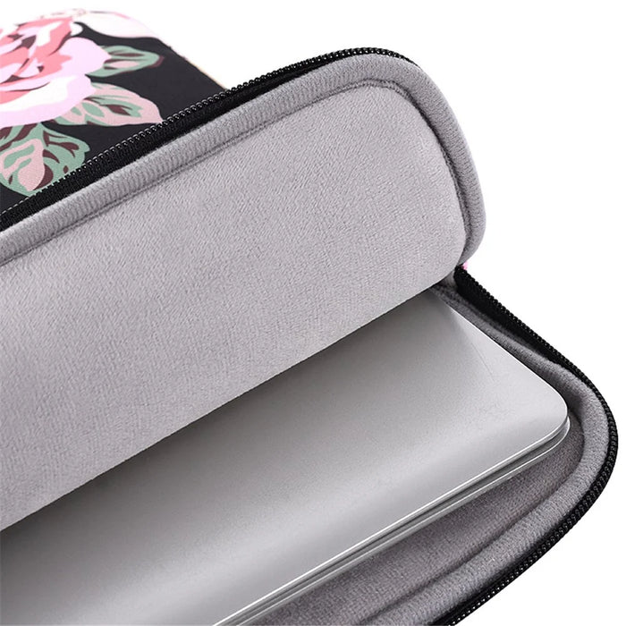 CANVASARTISAN H40-11 Portable Carrying Case for 12-inch Laptops Rose Pattern Printed Storage Bag Scratch Resistant Sleeve Bag with Outer Pouch - Black - 5