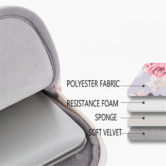 CANVASARTISAN H40-01 Portable Carrying Case for 12-inch Laptops Rose Pattern Printed Storage Bag Anti-Scratch Sleeve Bag - Grey - 3