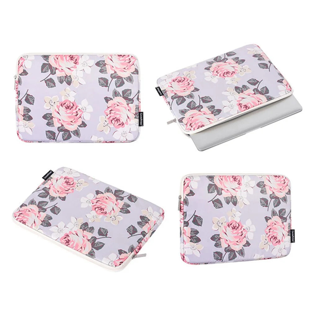 CANVASARTISAN H40-01 Shockproof Sleeve Bag for 15-inch Laptops Portable Carrying Case Rose Pattern Printed Storage Bag - Grey - 7