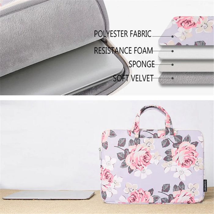 CANVASARTISAN H40-B01 Laptop Sleeve Case Rose Pattern Printed 13-inch Computer Carrying Bag Portable Handle Business Briefcase - Grey - 4
