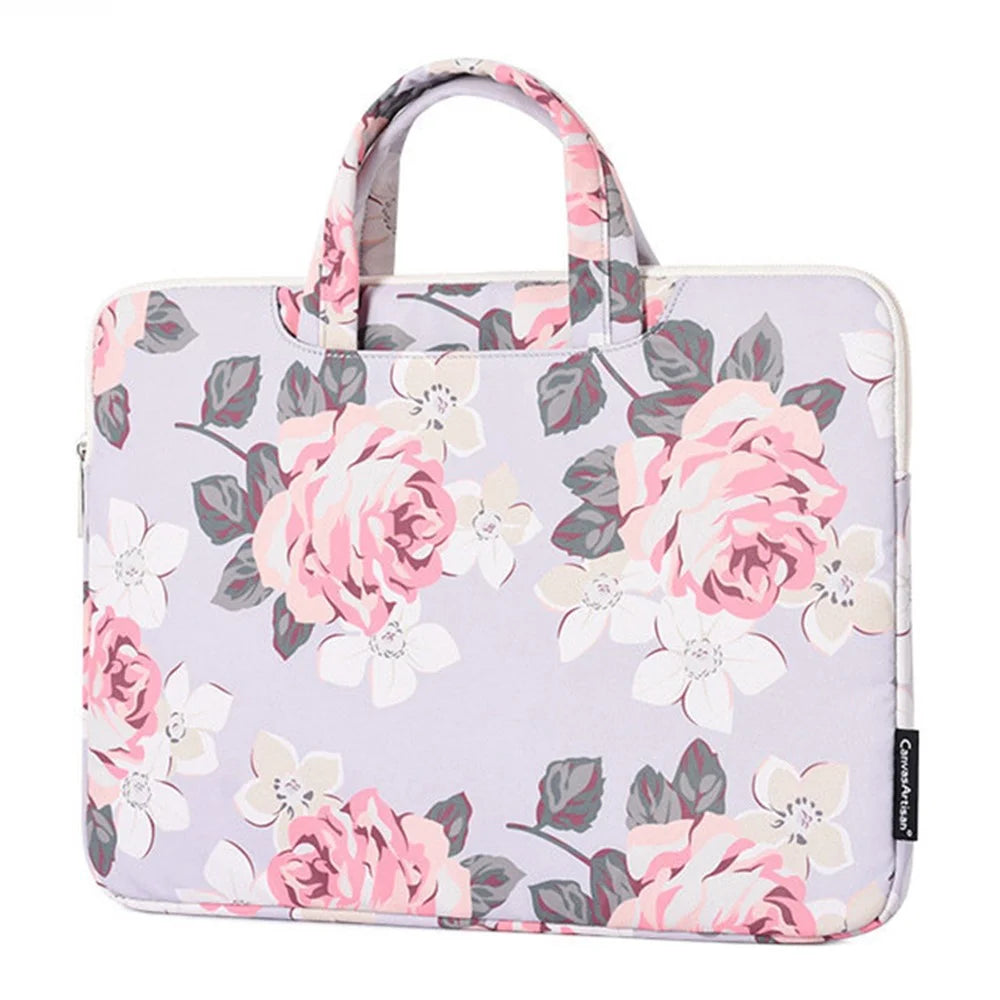 CANVASARTISAN H40-B01 15-inch Portable Handle Laptop Case Rose Pattern Printed Polyester Water Repellent Bag Tablet Notebook Shockproof Case with Outer Pouch - Grey - 2
