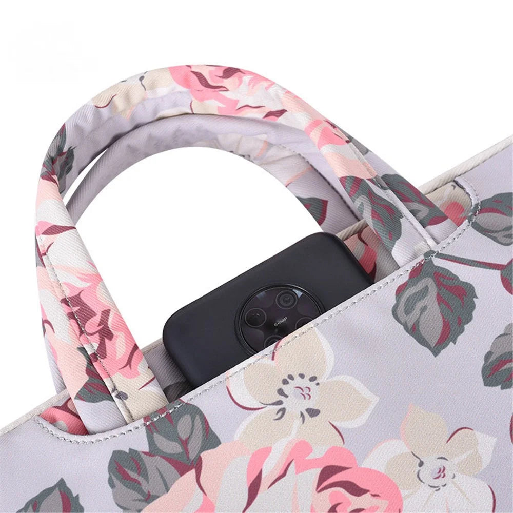 CANVASARTISAN H40-B01 15-inch Portable Handle Laptop Case Rose Pattern Printed Polyester Water Repellent Bag Tablet Notebook Shockproof Case with Outer Pouch - Grey - 7