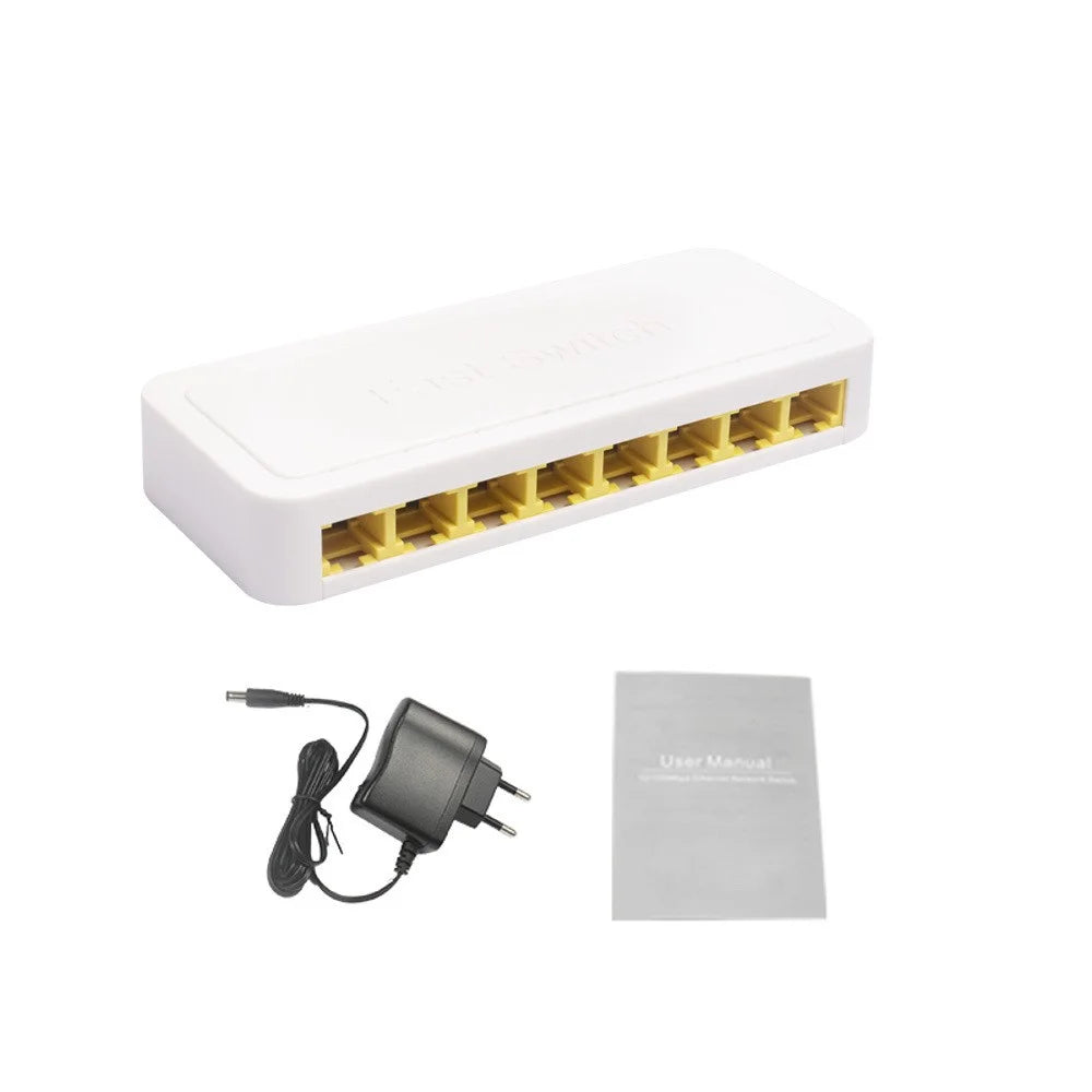 TXE059 Mini Size 8 Ports 10M / 100M Fast Ethernet Switch Smart Network Desktop Switch Power Adapter LAN Hub - US Plug - 7