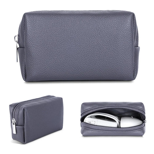 Electronic Organizer Mouse Power Bank Cable Storage Bag Waterproof Leather USB Flash Drive Storage Pouch - Grey - 1