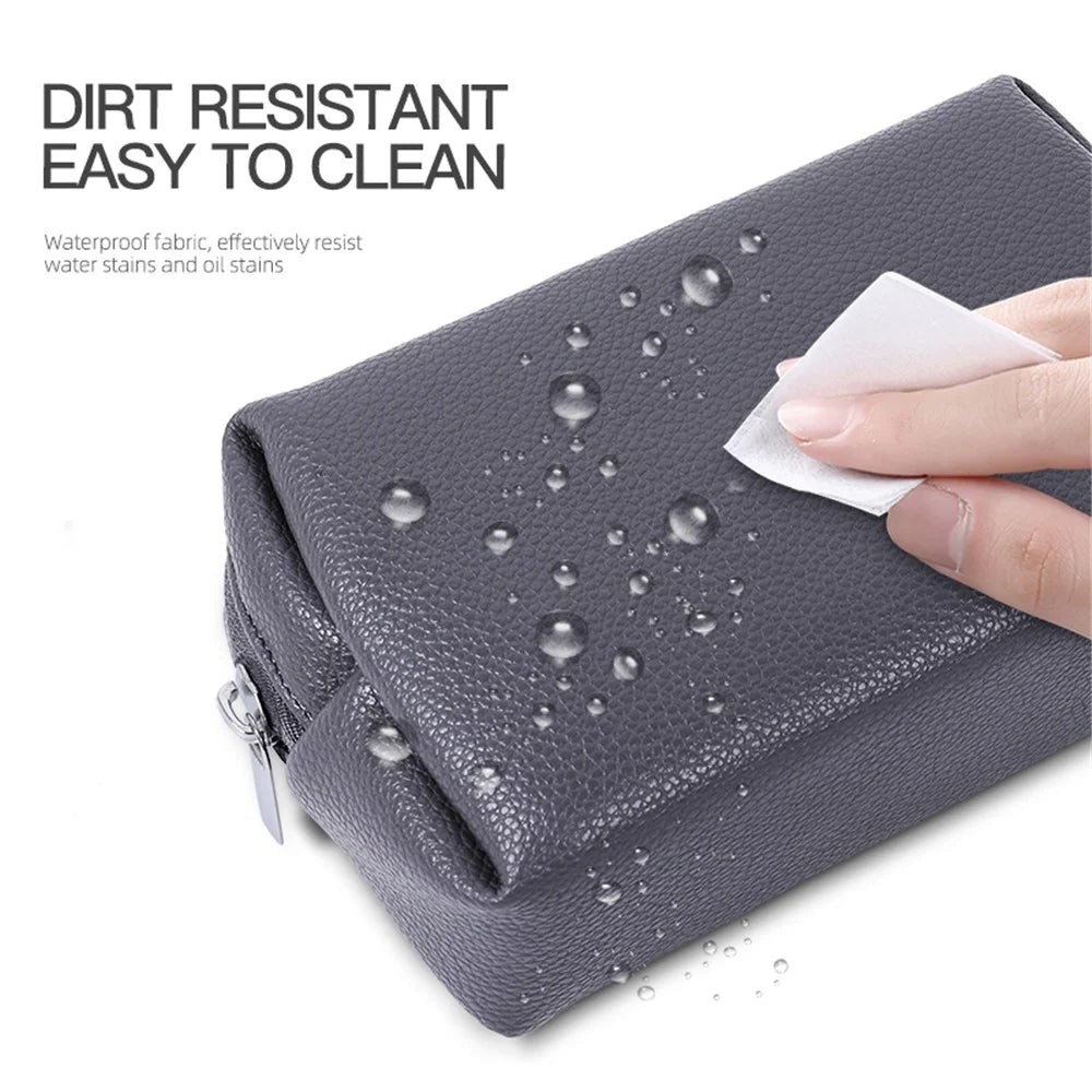 Electronic Organizer Mouse Power Bank Cable Storage Bag Waterproof Leather USB Flash Drive Storage Pouch - Grey - 4