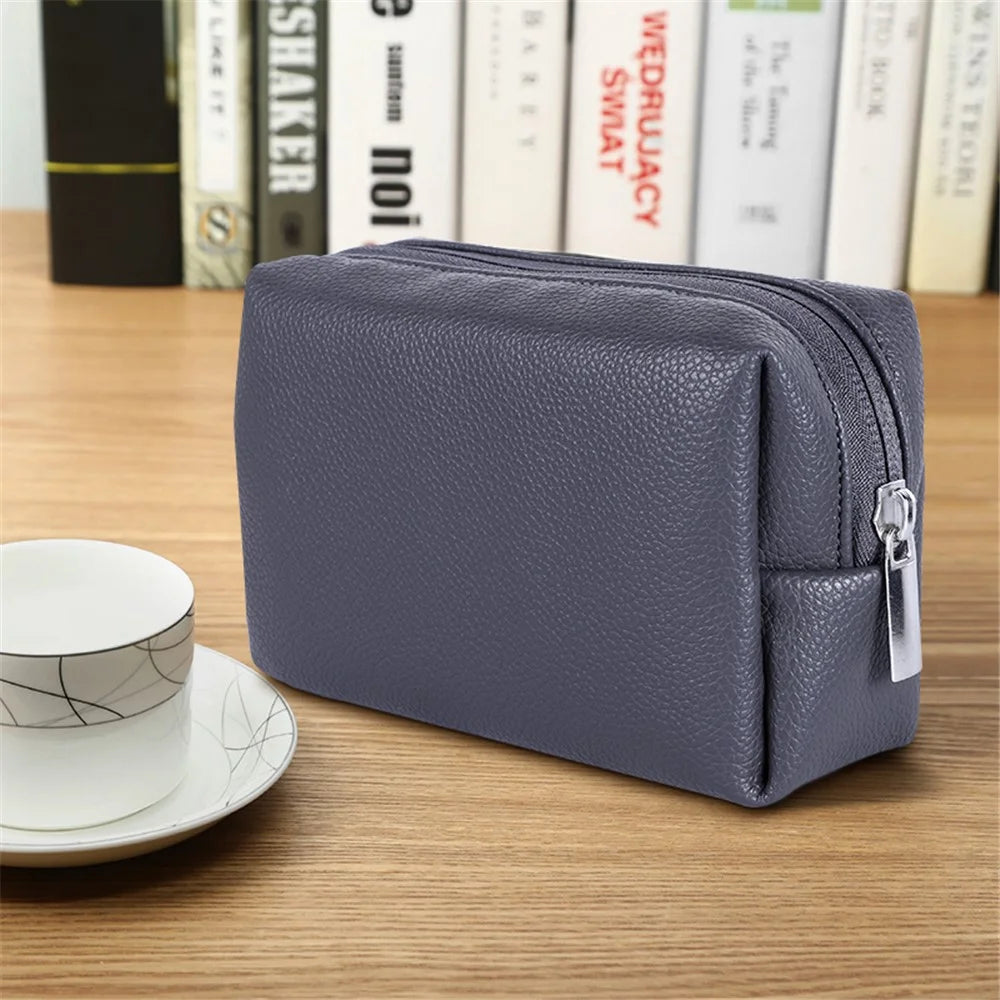 Electronic Organizer Mouse Power Bank Cable Storage Bag Waterproof Leather USB Flash Drive Storage Pouch - Grey - 5