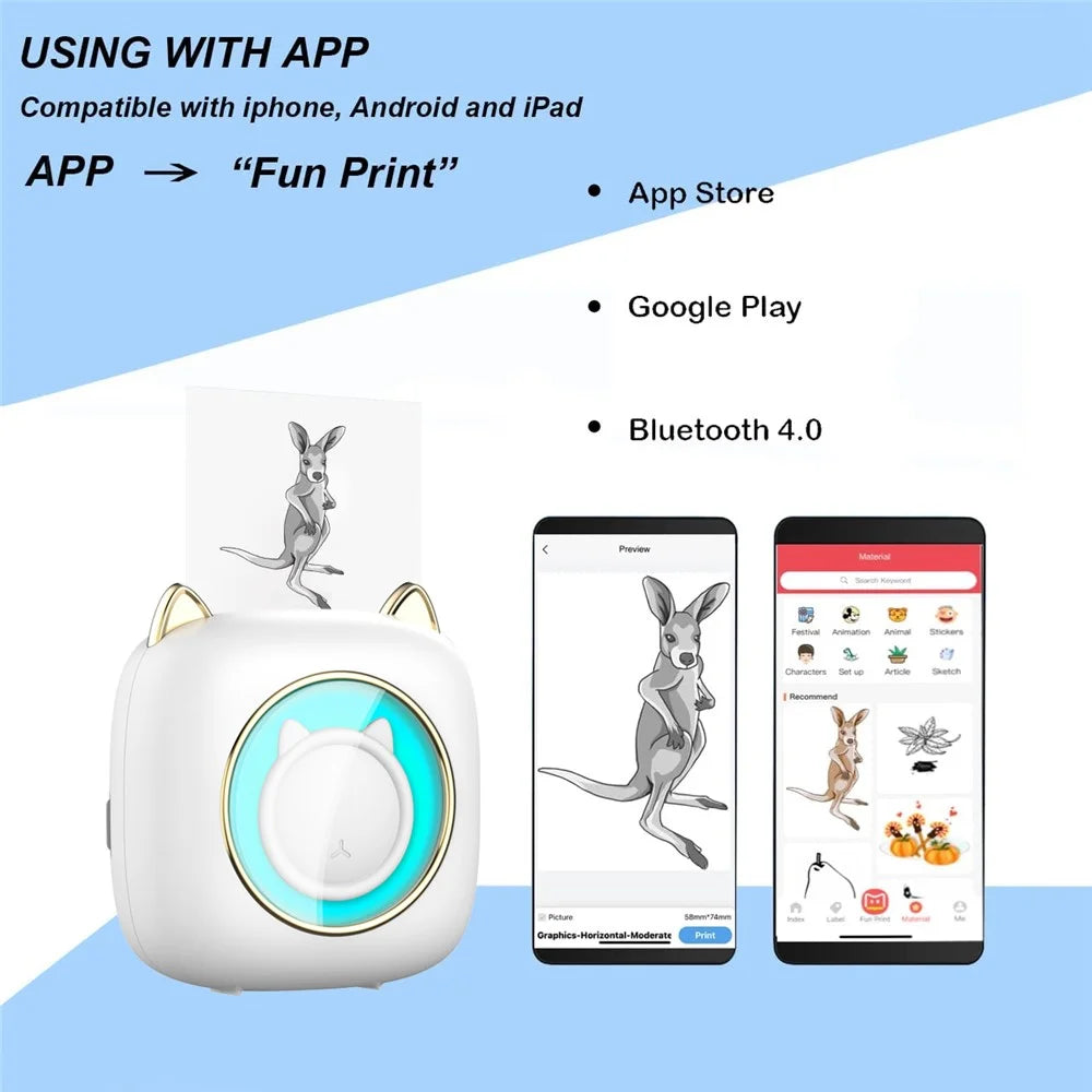 C23 Cute Mini Portable Printer Thermal 200DPI HD Printer with Colorful Light for Students - 7