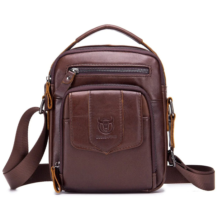 BULLCAPTAIN 777 Top-Layer Cowhide Leather Retro Handbag Zipper Pocket Shoulder Bag Wallet Purse Clutch - Brown - 1