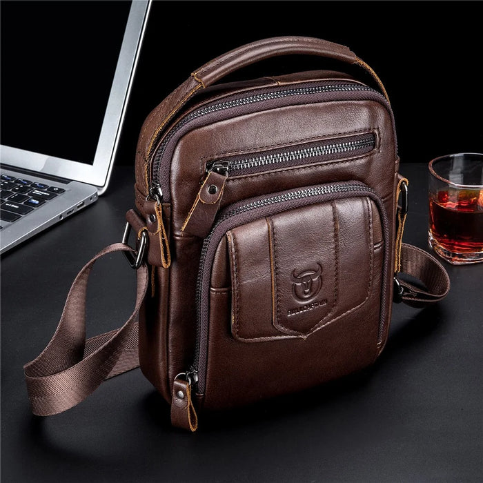 BULLCAPTAIN 777 Top-Layer Cowhide Leather Retro Handbag Zipper Pocket Shoulder Bag Wallet Purse Clutch - Brown - 4