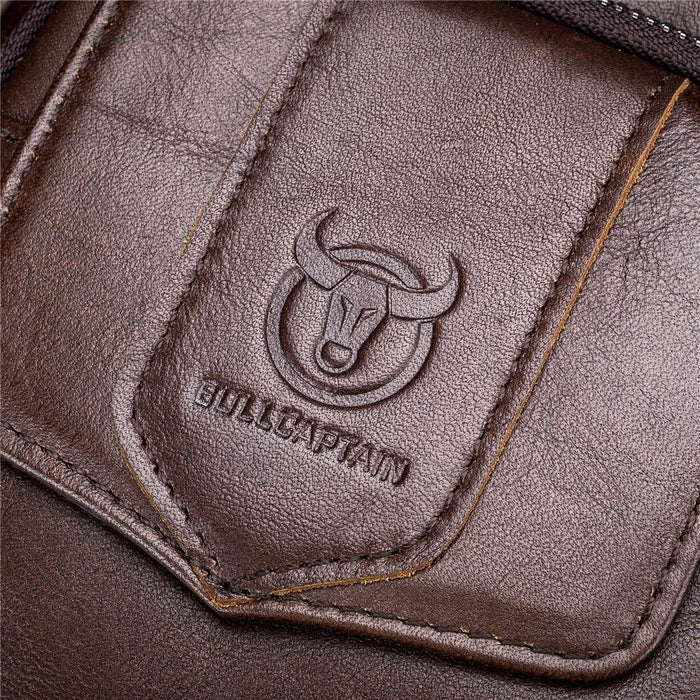 BULLCAPTAIN 777 Top-Layer Cowhide Leather Retro Handbag Zipper Pocket Shoulder Bag Wallet Purse Clutch - Brown - 5