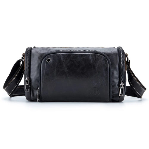 BULLCAPTAIN HKDJB--001 Large Capacity Retro Crossbody Shoulder Bag Travel Storage Bag Top-Layer Cowhide Leather Handbag - Black - 1