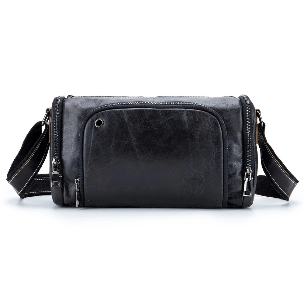 BULLCAPTAIN HKDJB--001 Large Capacity Retro Crossbody Shoulder Bag Travel Storage Bag Top-Layer Cowhide Leather Handbag - Black - 1