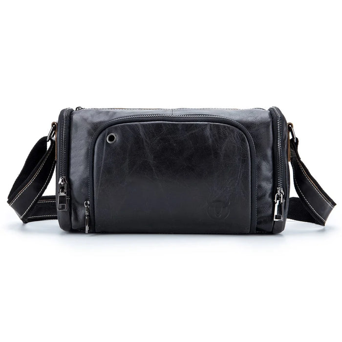 BULLCAPTAIN HKDJB--001 Large Capacity Retro Crossbody Shoulder Bag Travel Storage Bag Top-Layer Cowhide Leather Handbag - Black - 1