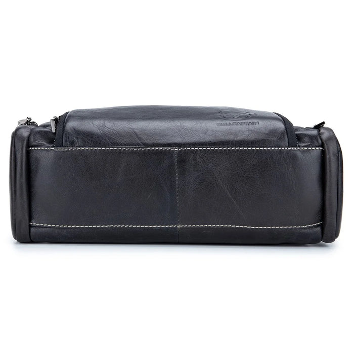 BULLCAPTAIN HKDJB--001 Large Capacity Retro Crossbody Shoulder Bag Travel Storage Bag Top-Layer Cowhide Leather Handbag - Black - 4