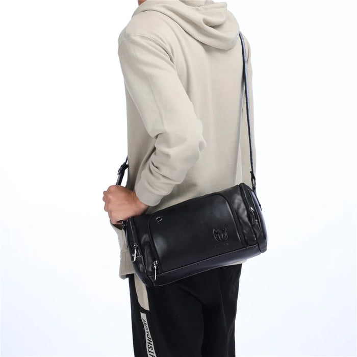 BULLCAPTAIN HKDJB--001 Large Capacity Retro Crossbody Shoulder Bag Travel Storage Bag Top-Layer Cowhide Leather Handbag - Black - 6