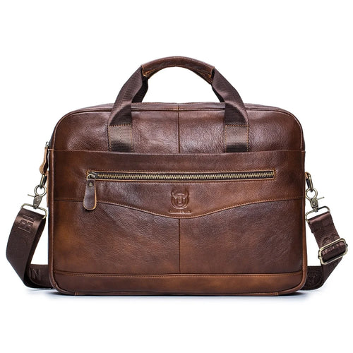 BULLCAPTAIN 044 Top-Layer Cowhide Leather Messenger Bag Large Crossbody Bag 16-Inch Laptop Tote Handbag Business Briefcase - Brown - 1