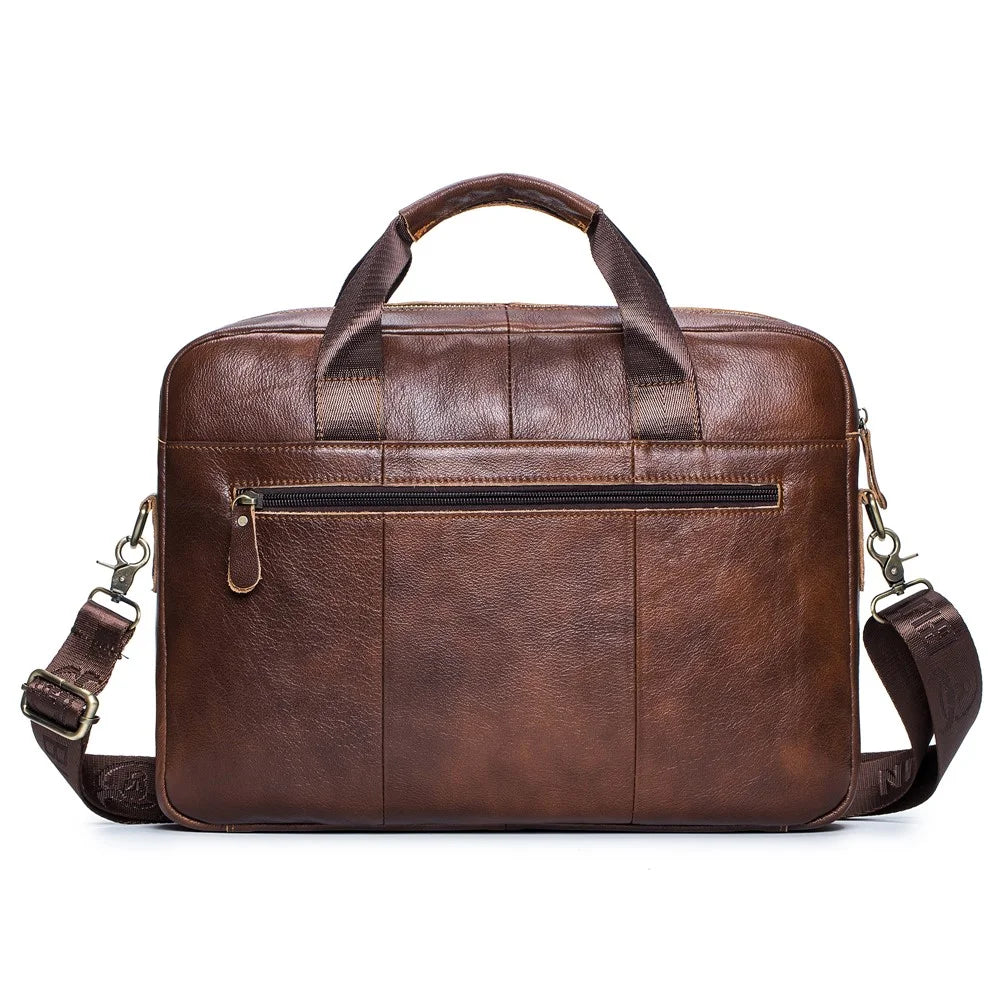 BULLCAPTAIN 044 Top-Layer Cowhide Leather Messenger Bag Large Crossbody Bag 16-Inch Laptop Tote Handbag Business Briefcase - Brown - 2