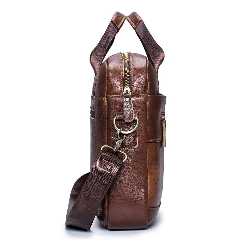 BULLCAPTAIN 044 Top-Layer Cowhide Leather Messenger Bag Large Crossbody Bag 16-Inch Laptop Tote Handbag Business Briefcase - Brown - 3