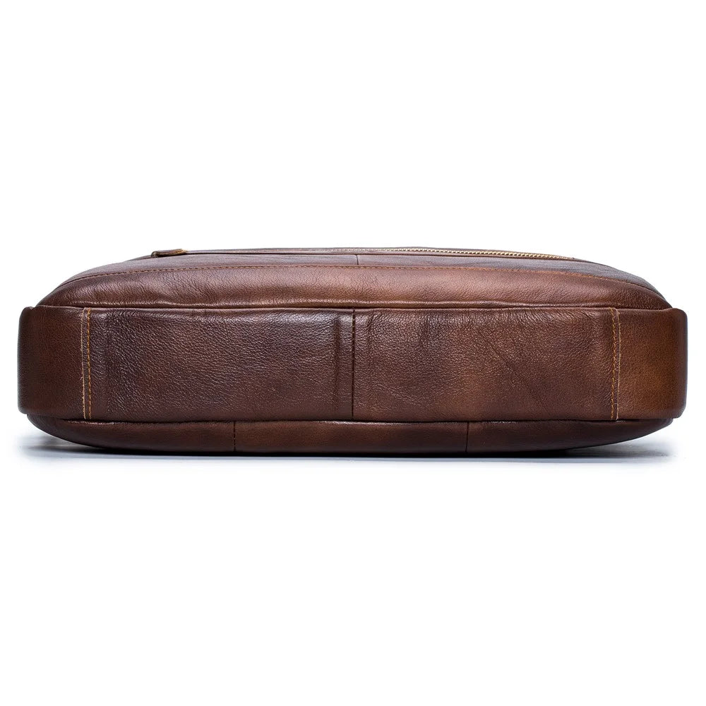 BULLCAPTAIN 044 Top-Layer Cowhide Leather Messenger Bag Large Crossbody Bag 16-Inch Laptop Tote Handbag Business Briefcase - Brown - 4