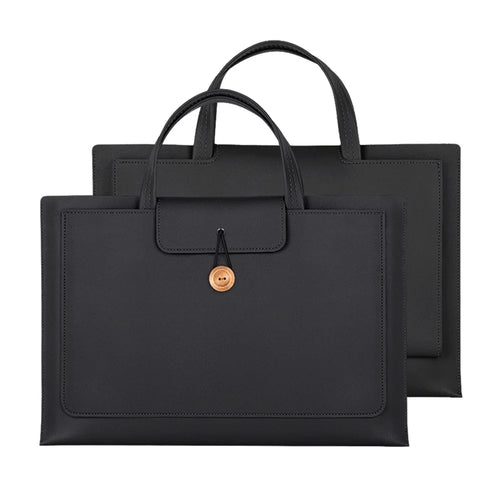 15 / 15.4 / 16 Inch Laptop Carrying Bag Handbag PU Leather Surface Protection Sleeve 3-Layer Notebook Computer Pouch - Black - 1