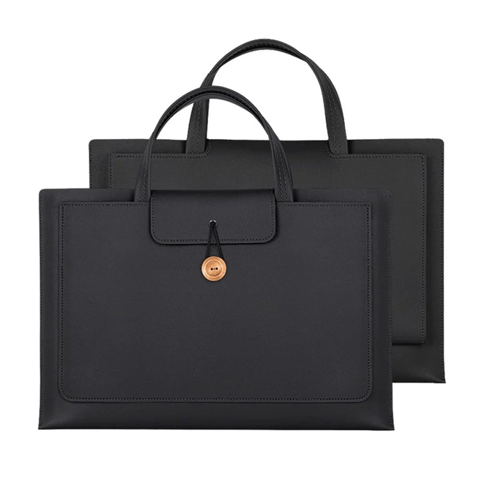 15 / 15.4 / 16 Inch Laptop Carrying Bag Handbag PU Leather Surface Protection Sleeve 3-Layer Notebook Computer Pouch - Black - 1